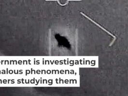 A famous UAP video shows an unexplained object as it soars high along the clouds, traveling against the wind. Department of Defense via AP